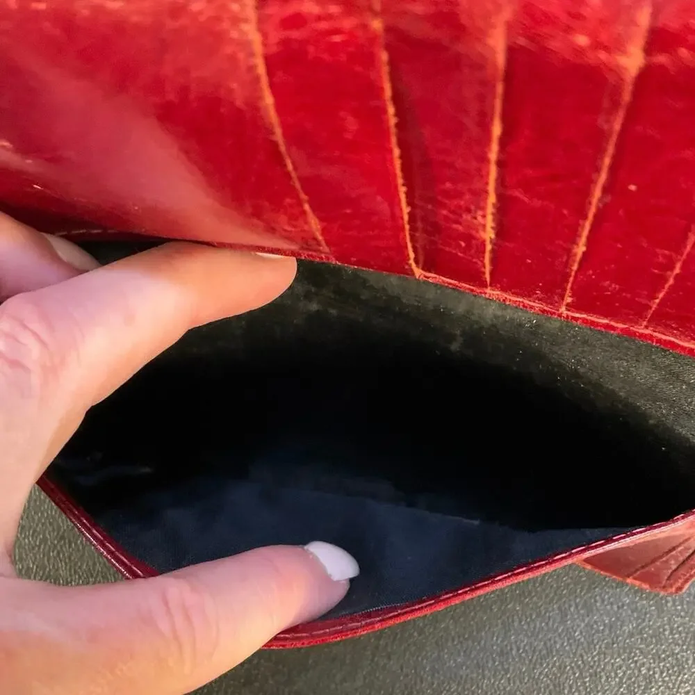 Vintage Bosca USA Made Hand Stained Hide Red Leather Checkbook Wallet Organizer